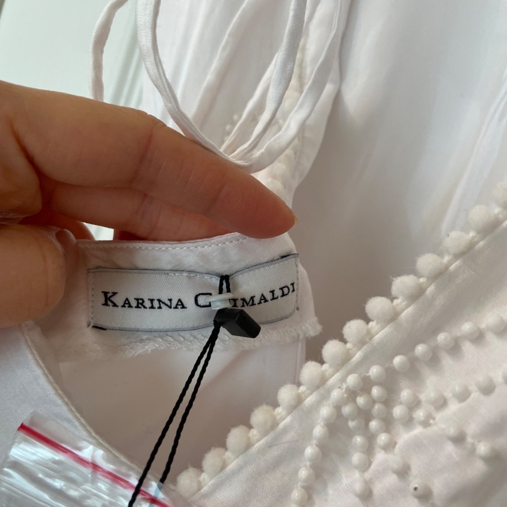 Mini Dress Silk Blend KARINA GRIMALDI White Backless Floral Beading Zip Back